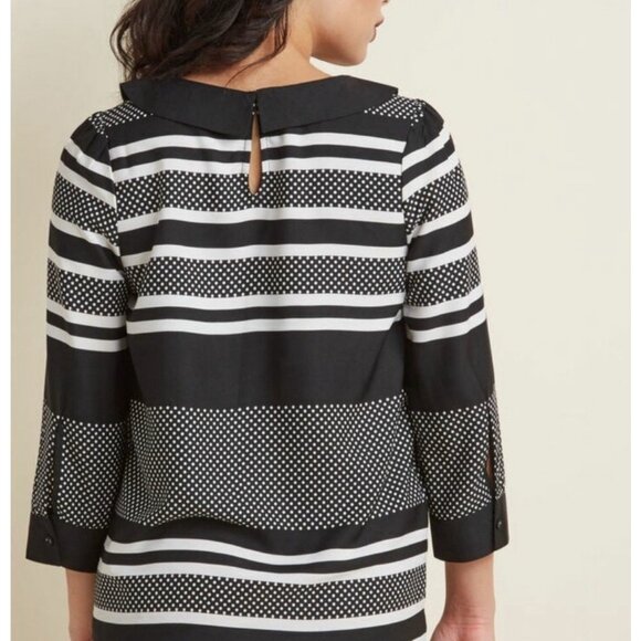 Anthropologie ModCloth Black Ivory Top Medium M Peter Pan Collar - Picture 3 of 10